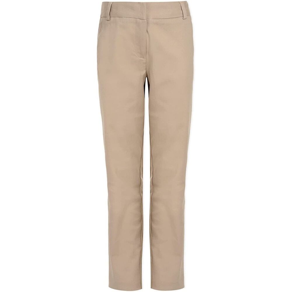 Nautica Big Girls' Uniform Straight Leg Stretch Twill Pants, Khaki, 14